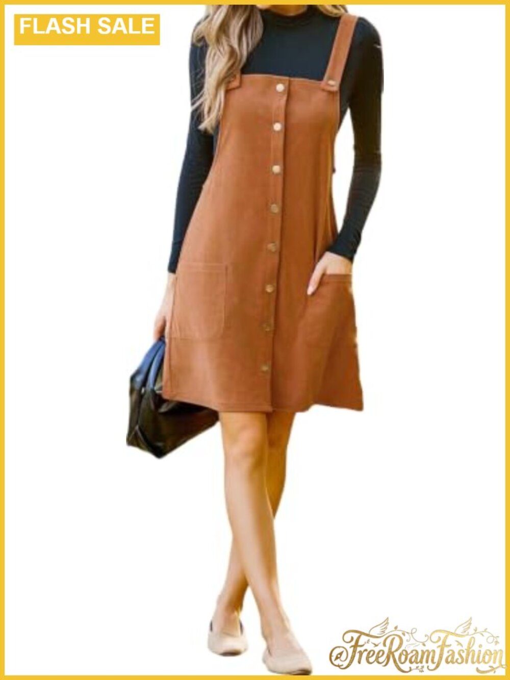 Corduroy Square Neck Button Front Sleeveless A Line Mini Overall Dress